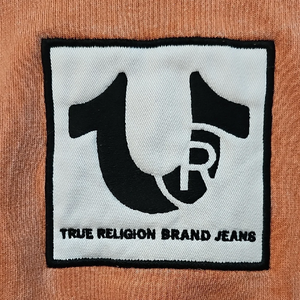 True Religion Crewneck Sweatshirt Orange L Fleece Pullover Y2K Streetwear Cozy